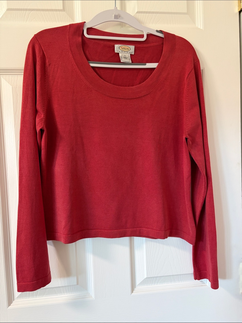 Talbots Silk/Nylon Crimson Red Scoop Neck Long-Sleeve Top, size L